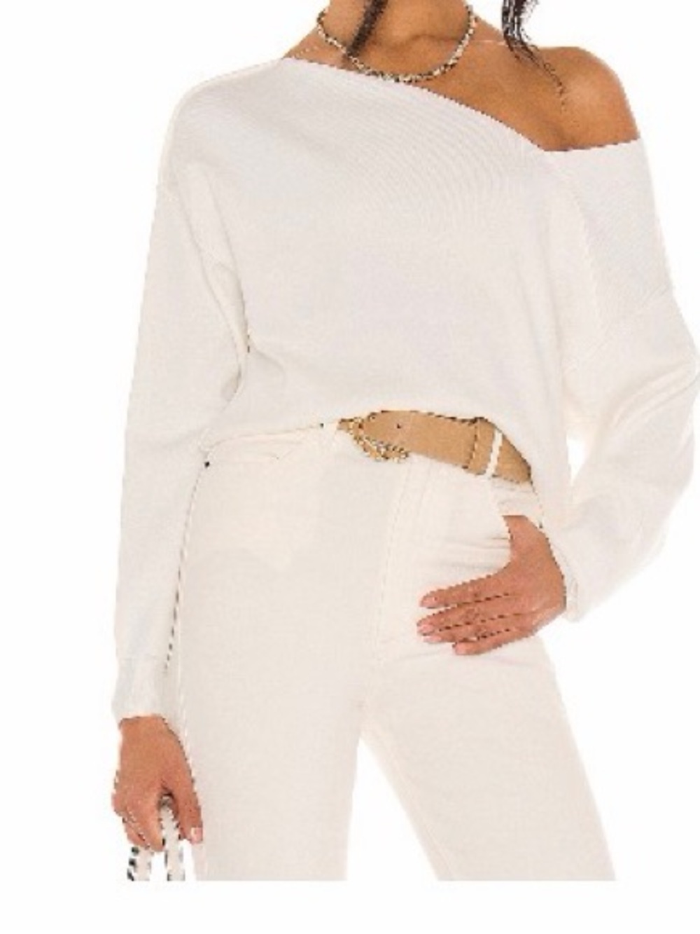 Line & Dot Off-the-Shoulder Cream Knit Sweater